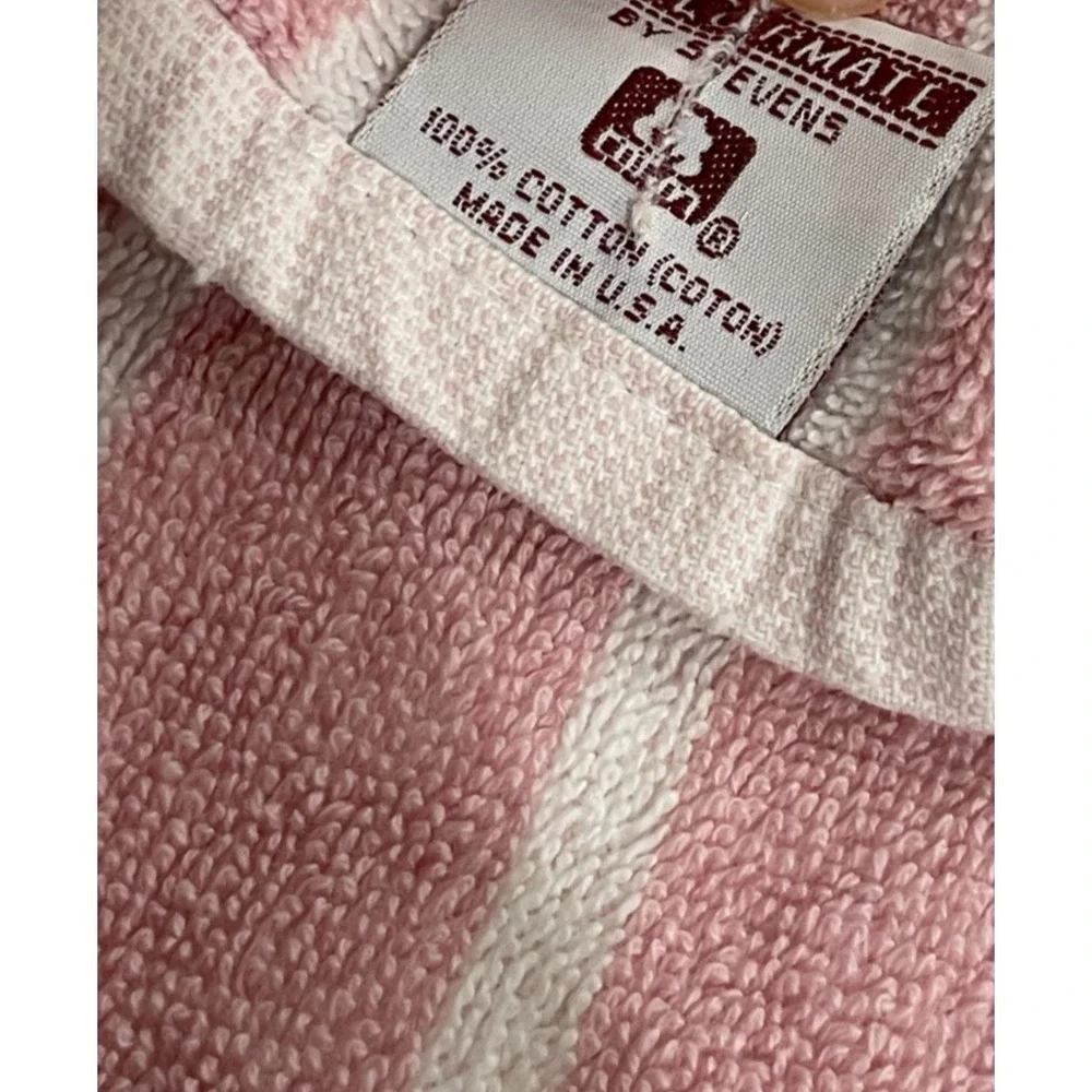 Vtg Colormate Stevens 3 Piece Towel Set Pink White Rose Stripe Bath‎ Hand Wash